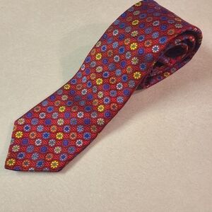 Robert Talbott Mens Tie Best of Class Woven Primary Color Flower Retro Vintage